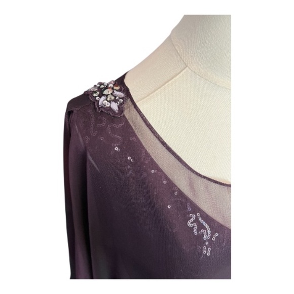 💜✨ EUC IGNITE EVENINGS Purple Beaded Tiered Chiffon Gown | Sz 16W - Picture 7 of 10